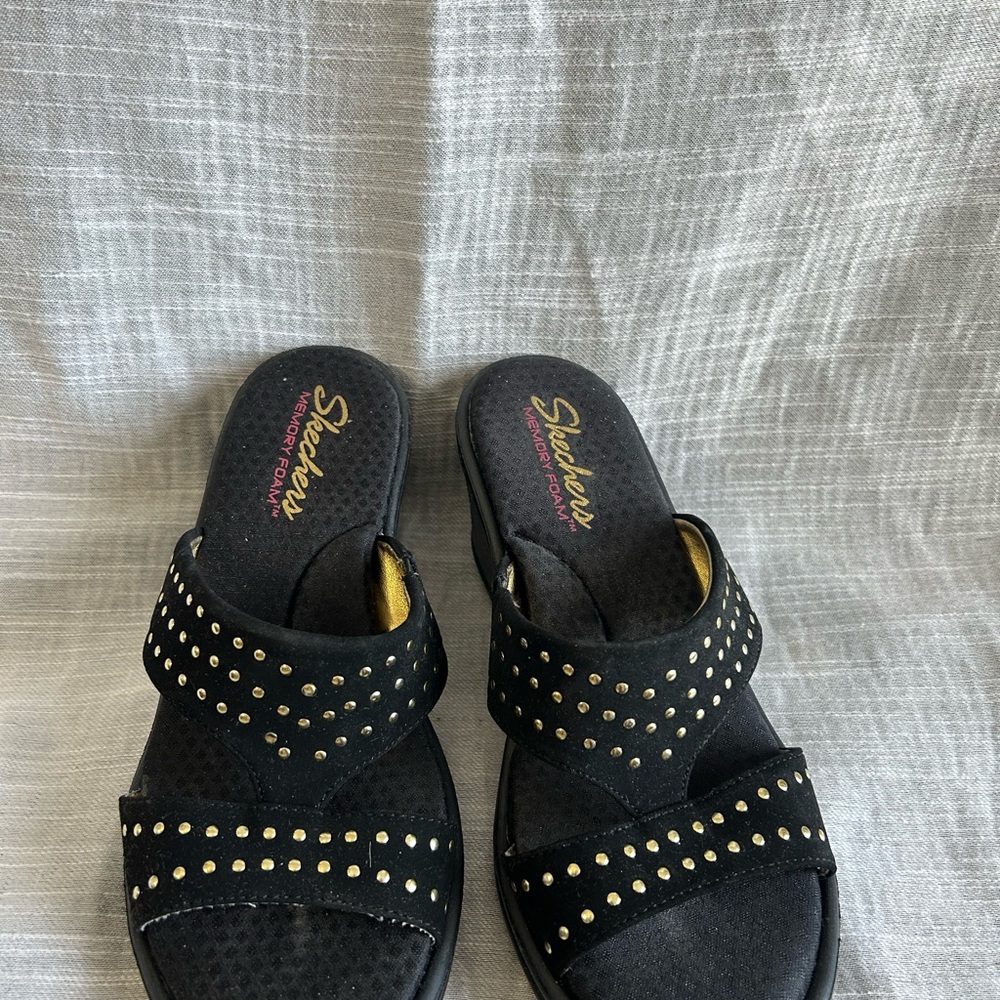 Skechers Women's Black Sandals with Gold Accents
